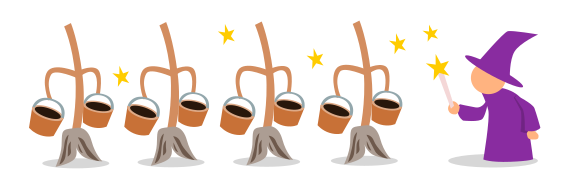 A picture of the Sorcerer&rsquo;s apprentice enchanting brooms to fetch water